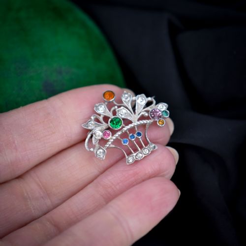 fig 1. Antique Giardinetti Flower Basket Paste Silver Brooch Pin