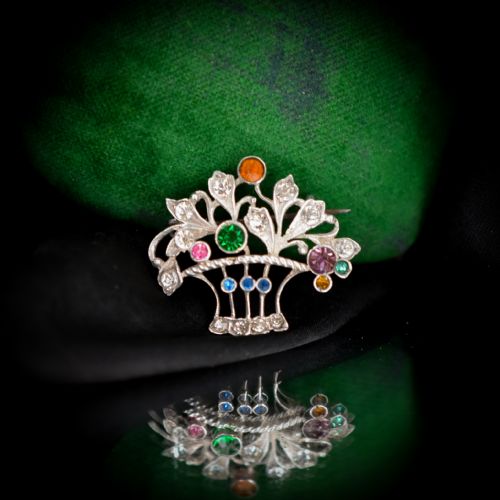 fig 2. Antique Giardinetti Flower Basket Paste Silver Brooch Pin