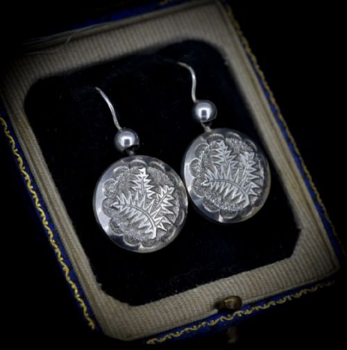 fig 2. Antique Victorian Silver Fern Leaf Aesthetic Drop Dangle Earrings