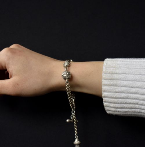 fig 4. Antique Silver Multi-Strand Albertina Albert Chain Bracelet with Tassel and T-Bar