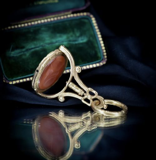 fig 4. Antique Georgian Carnelian Agate Portrait Intaglio Spinning Fob Gold Pendant