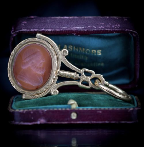 fig 3. Antique Georgian Carnelian Agate Portrait Intaglio Spinning Fob Gold Pendant