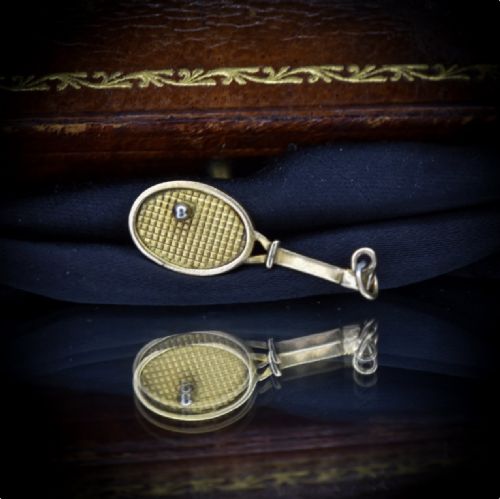 Vintage Tennis Racket 9ct 9k Gold Charm Pendant