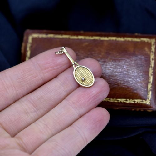 fig 3. Vintage Tennis Racket 9ct 9K Gold Charm Pendant