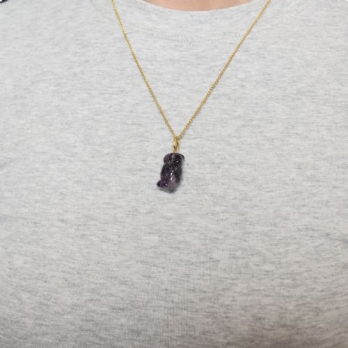 fig 2. Antique Natural Carved Amethyst Gold Owl Bird Charm Pendant