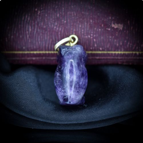 fig 3. Antique Natural Carved Amethyst Gold Owl Bird Charm Pendant