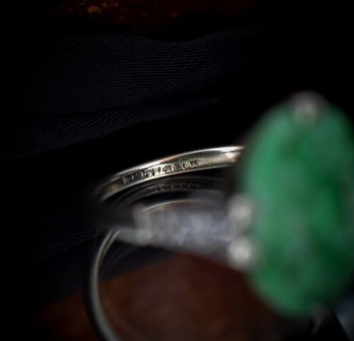 fig 3. Art Deco Carved Jade and Diamond Oval Panel White Gold Ring | Antique Circa.1920