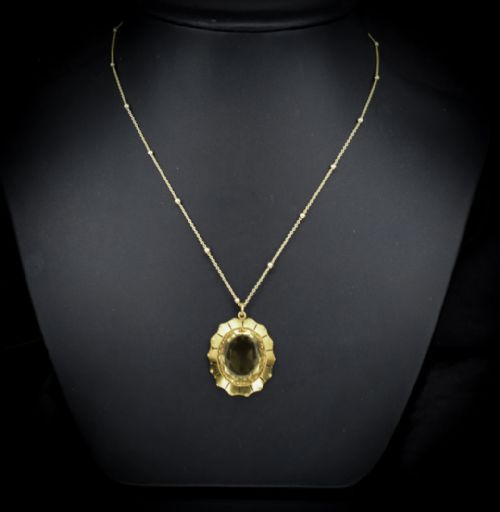 Antique Victorian Citrine Oval 15ct 15k Yellow Gold Pendant and Chain Necklace