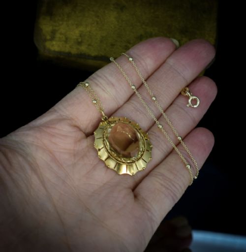 fig 3. Antique Victorian Citrine Oval 15ct 15k Yellow Gold Pendant and Chain Necklace