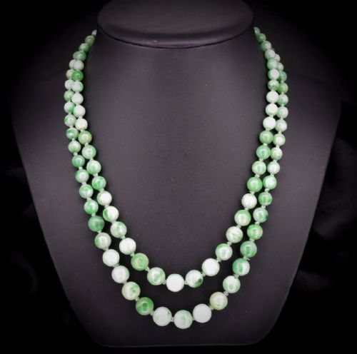 fig 2. Art Deco Jade Beaded Double Strand Necklace with Diamond Clasp