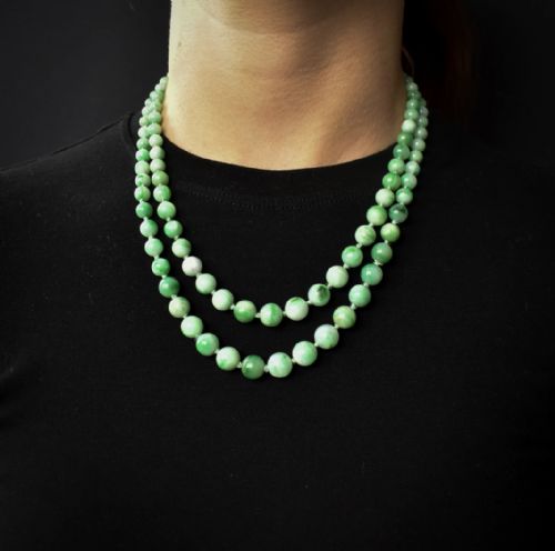 fig 3. Art Deco Jade Beaded Double Strand Necklace with Diamond Clasp