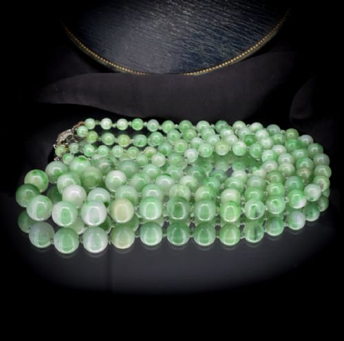 fig 4. Art Deco Jade Beaded Double Strand Necklace with Diamond Clasp