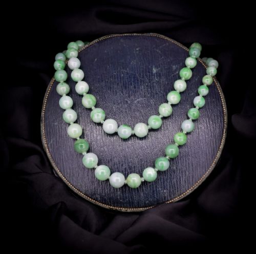 fig 5. Art Deco Jade Beaded Double Strand Necklace with Diamond Clasp