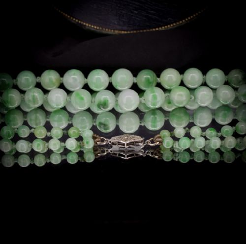 fig 6. Art Deco Jade Beaded Double Strand Necklace with Diamond Clasp