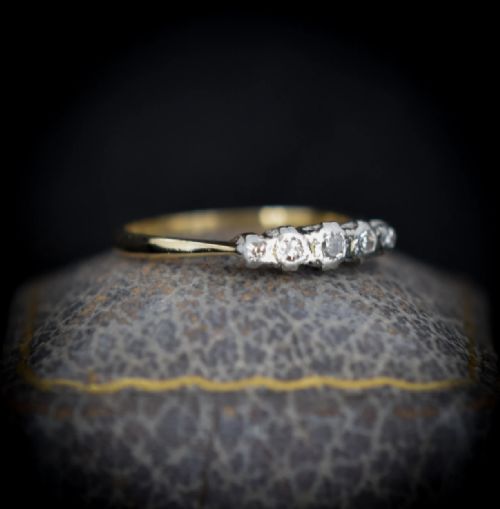 fig 1. Antique Bezel Diamond Five Stone 18ct 18K Yellow Gold and Platinum Ring | Art Deco