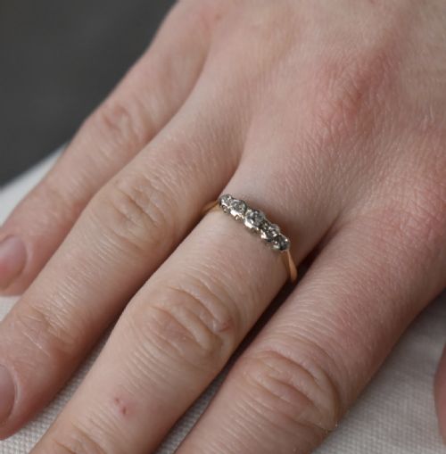 fig 2. Antique Bezel Diamond Five Stone 18ct 18K Yellow Gold and Platinum Ring | Art Deco