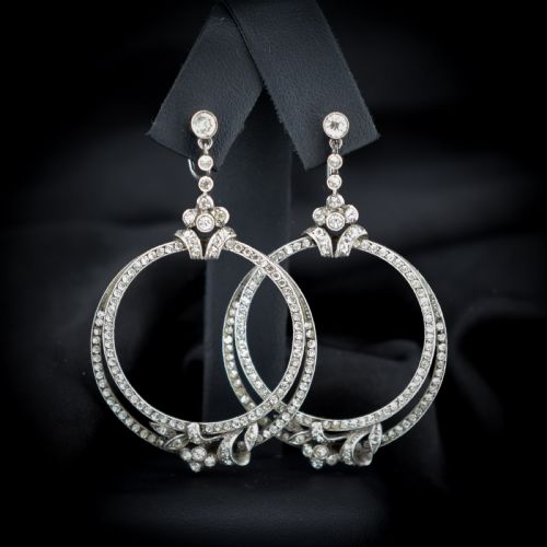 Art Deco Paste Sterling Silver Hoop 'Hoops' Drop Dangle Screw Back Earrings