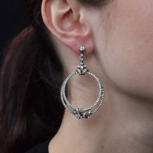 fig 1. Art Deco Paste Sterling Silver Hoop 'Hoops' Drop Dangle Screw Back Earrings
