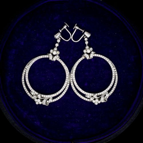 fig 2. Art Deco Paste Sterling Silver Hoop 'Hoops' Drop Dangle Screw Back Earrings