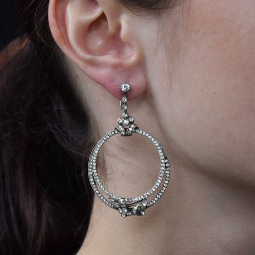 fig 3. Art Deco Paste Sterling Silver Hoop 'Hoops' Drop Dangle Screw Back Earrings