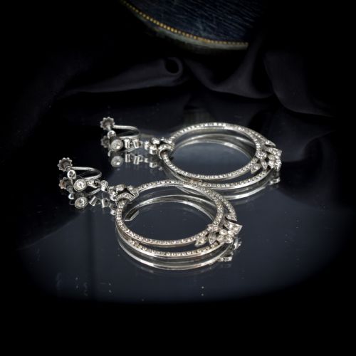 fig 4. Art Deco Paste Sterling Silver Hoop 'Hoops' Drop Dangle Screw Back Earrings