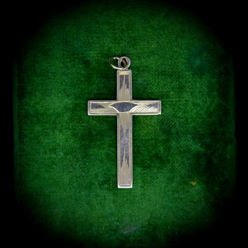 Vintage Art Deco Engraved 9ct 9k Yellow Gold Cross Religious Pendant Charm