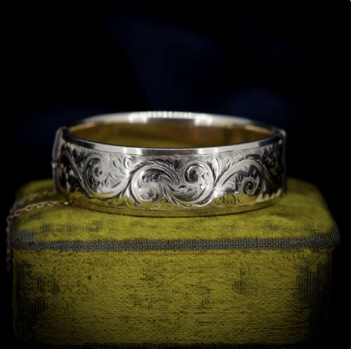 Vintage 9ct Gold Metal Core Engraved Bangle Bracelet