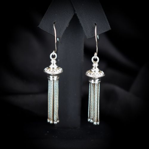 Antique Victorian Silver Tassel Drop Dangle Earrings