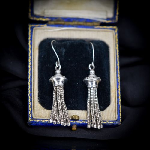 fig 2. Antique Victorian Silver Tassel Drop Dangle Earrings