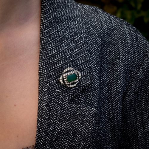 fig 1. Antique Green Paste Sterling Silver Brooch Pin | Victorian