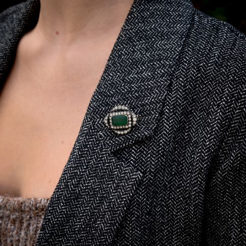 fig 3. Antique Green Paste Sterling Silver Brooch Pin | Victorian
