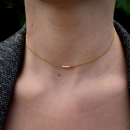 fig 1. Antique Victorian Short Curb Gold Chain Necklace with Barrel Clasp | 13