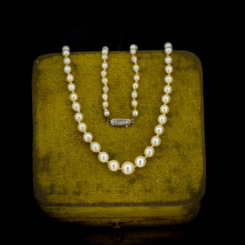 Antique Natural Pearl Diamond 18ct Gold Strand Necklace