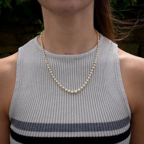 fig 1. Antique Natural Pearl Diamond 18ct Gold Strand Necklace