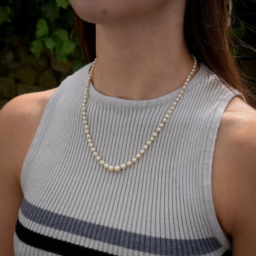 fig 3. Antique Natural Pearl Diamond 18ct Gold Strand Necklace