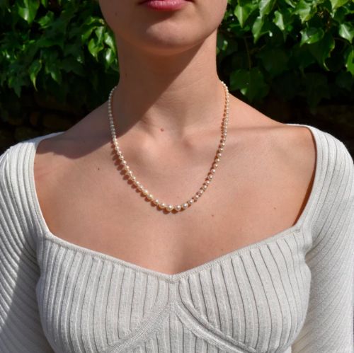 fig 1. Antique Pearl Silver Strand Necklace