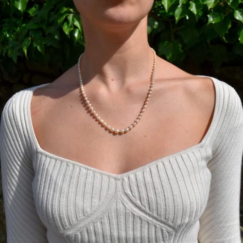 fig 2. Antique Pearl Silver Strand Necklace