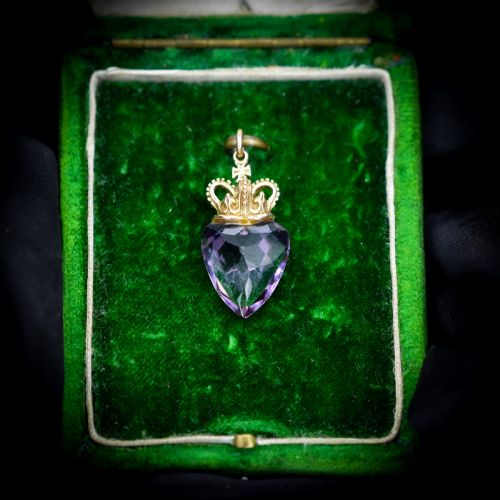 fig 2. Vintage Amethyst Heart Crown Gold Charm Pendant