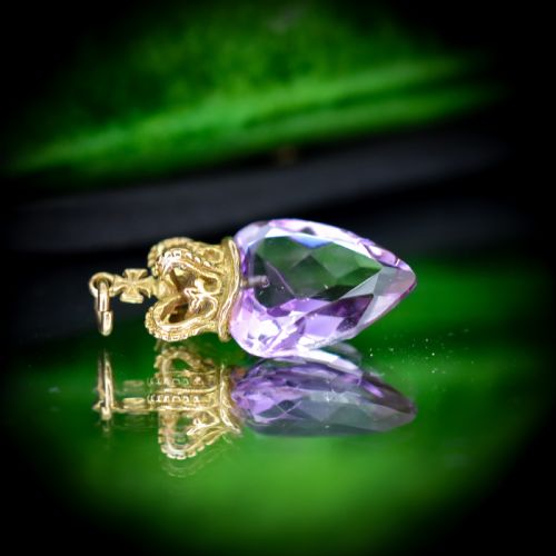fig 3. Vintage Amethyst Heart Crown Gold Charm Pendant