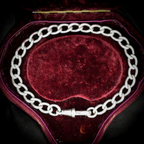 Antique Curb Sterling Silver Bracelet with Dog Clip 8"