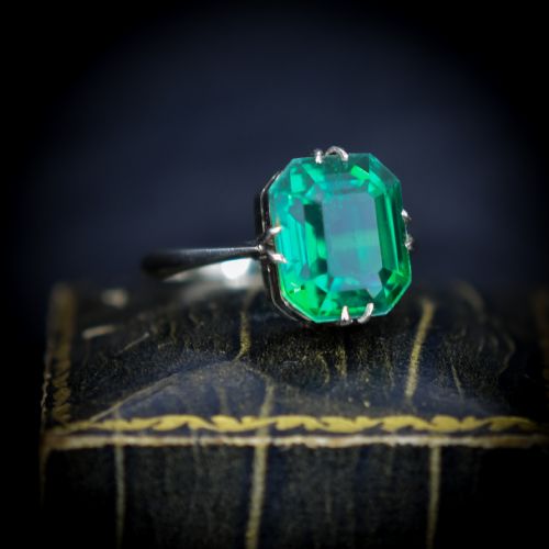 fig 2. Art Deco Emerald Doublet Solitaire White Gold Ring
