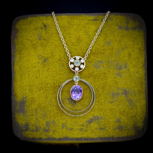 fig 2. Antique Amethyst Peridot Pearl 15ct Gold Pendant and Chain Necklace | Suffragette