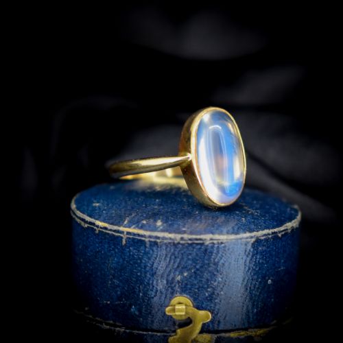 fig 1. Antique Blue Moonstone Oval 18ct Yellow Gold Bezel Ring