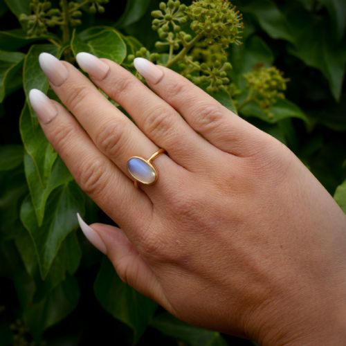 fig 4. Antique Blue Moonstone Oval 18ct Yellow Gold Bezel Ring