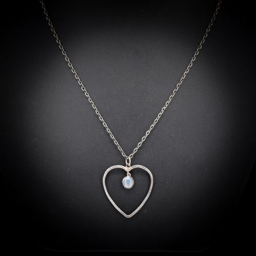 fig 1. Antique Heart Moonstone Silver Drop Pendant Necklace