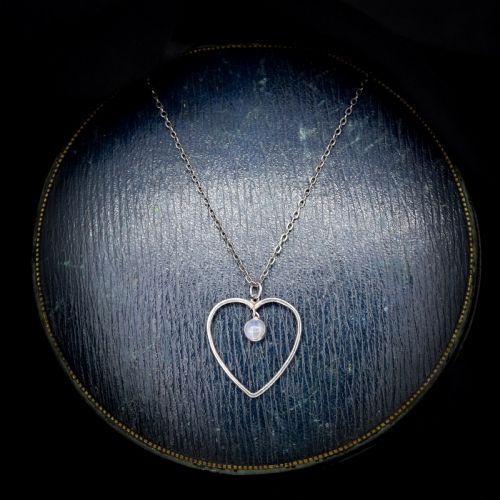 fig 2. Antique Heart Moonstone Silver Drop Pendant Necklace