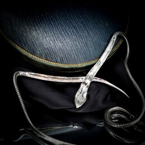 fig 1. Vintage Snake Serpent Marcasite Sterling Silver Necklace 16