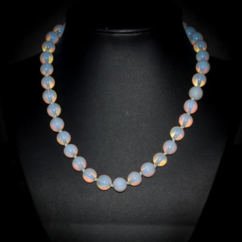 Vintage Opaline 9ct Gold Beaded Necklace Art Deco 17.5"