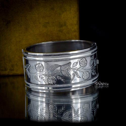 fig 2. Antique Victorian Silver Floral Wide Cuff Bangle Bracelet 7