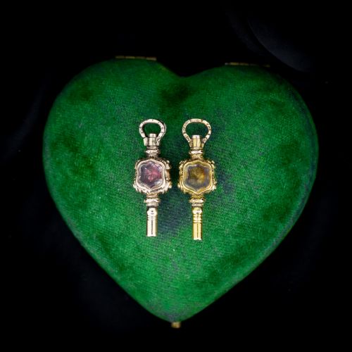 Two Antique Amethyst Citrine and Bloodstone Gold Watch Key Fob Pendant Charms